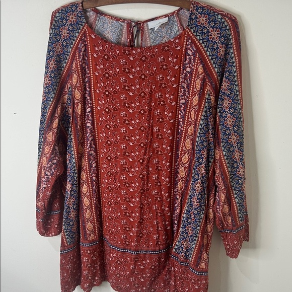J JILL Paisley Floral Print Bateau Neck 3/4 Sleeve Boho Blouse Size Large - Picture 12 of 13